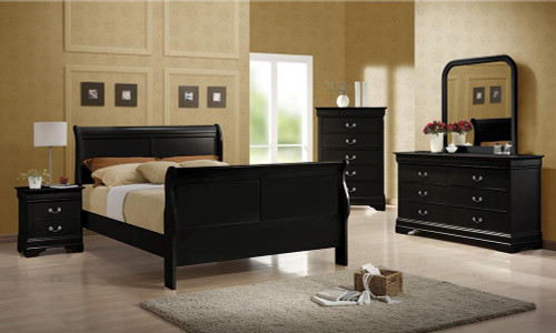 Louis Philippe Traditional Black Full Sleigh Bed