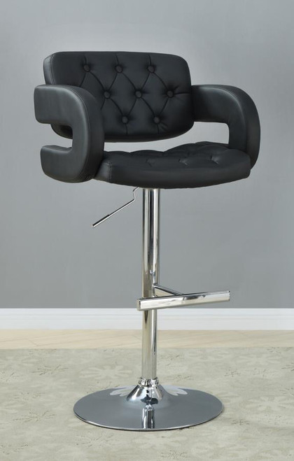 Contemporary Black Faux Leather Adjustable Bar Stool