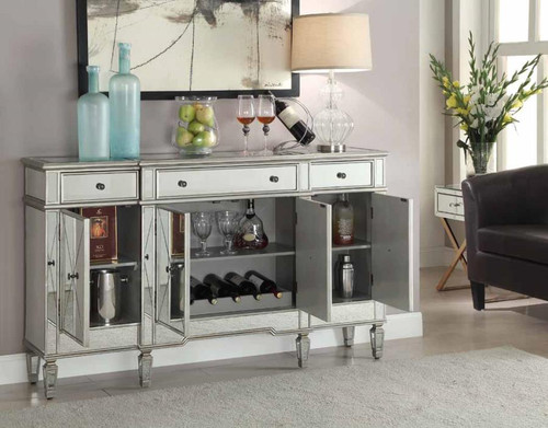 Transitional Mirror and Silver Wine Cabinet (102595)