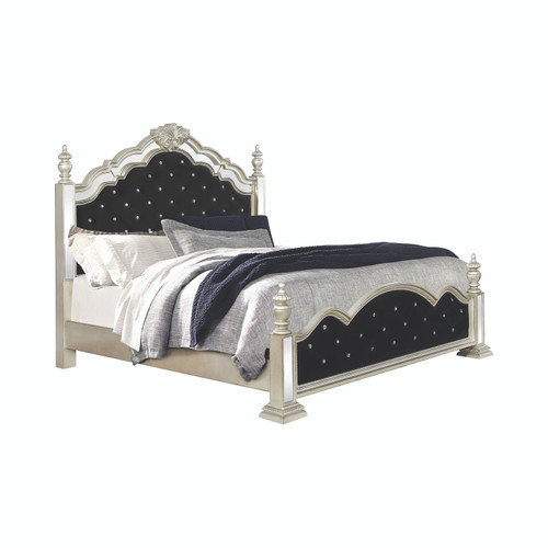 Heidi Eastern King Upholstered Poster Bed Metallic Platinum