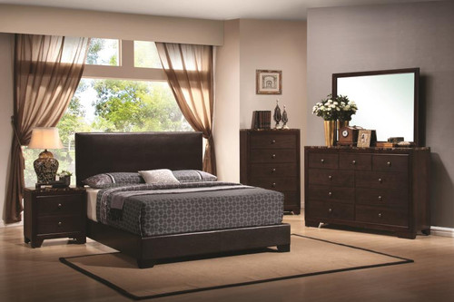 Conner Transitional Dark Brown Upholstered Queen Bed