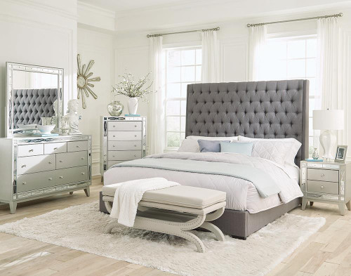 Camille Queen Button Tufted Bed Grey Five Piece Set