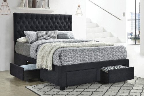 Soledad King  4-Drawer Button Tufted Storage Bed Charcoal