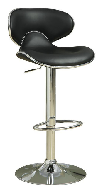 Contemporary Chrome and Black Adjustable Bar Stools, Set of Two