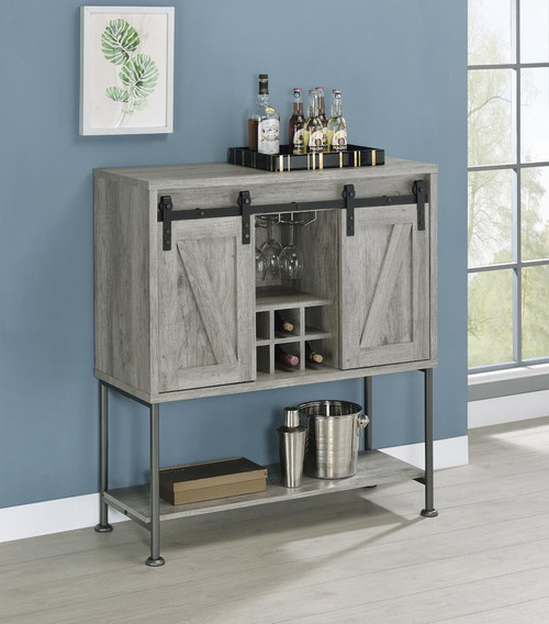 Sliding Door Bar Cabinet With Lower Shelf Grey Driftwood