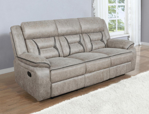 Greer Upholstered Tufted Back Motion Sofa Taupe