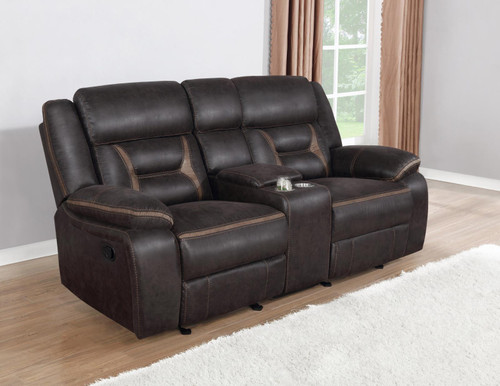 Brown Glider Loveseat W/ Console