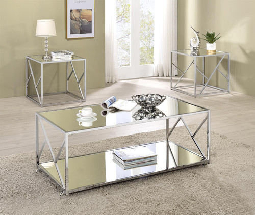 3-piece Occasional Table Set Clear Mirror and Chrome