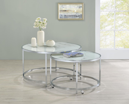 2-piece Round Nesting Table White and Chrome