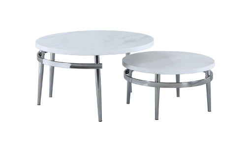 Avilla Round Nesting Coffee Table White and Chrome