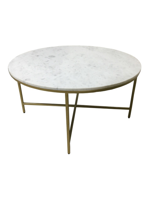 Living Room: Occasional Tables Round X-cross Coffee Table White And Gold