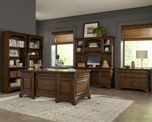 Hartshill Collection Hartshill Executive Desk With File Cabinets Burnished Oak (881281)