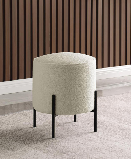 Basye Round Upholstered Ottoman Beige and Matte Black