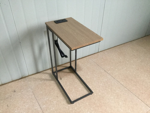 Snack Table With Power Outlet Gunmetal And Natural
