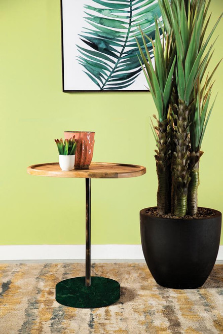 Round Marble Base Accent Table Natural And Green