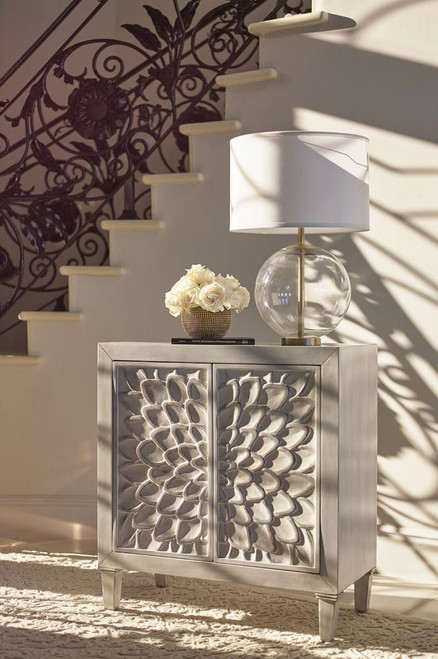 Accent Cabinet With Floral Carved Door White