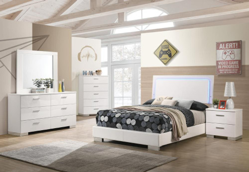 Felicity Collection White Felicity Full Panel Bed With Led Lighting Glossy White