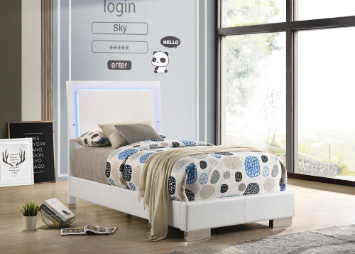 Felicity Collection White Felicity Twin Panel Bed With Led Lighting Glossy White
