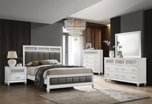 Barzini Collection Grey Barzini Eastern King Upholstered Panel Bed White