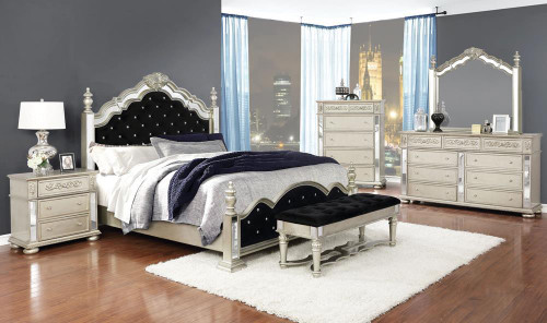 Heidi Collection Heidi 5-piece Eastern King Tufted Upholstered Bedroom Set Metallic Platinum