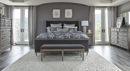 Alderwood Collection Charcoal Grey Matte Alderwood Queen Upholstered Panel Bed Charcoal Grey