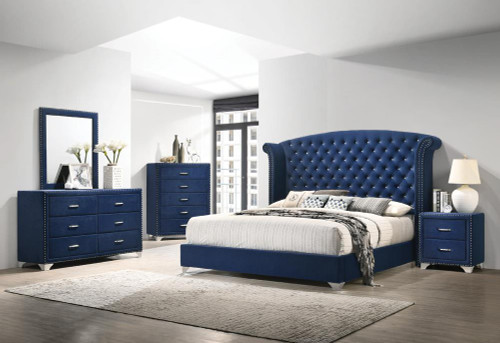 Pacific Blue Velvet - Melody 5-piece Eastern King Tufted Upholstered Bedroom Set Pacific Blue - (223371KE-S5)