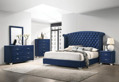 Pacific Blue Velvet Melody 5-piece Eastern King Tufted Upholstered Bedroom Set Pacific Blue (223371KE-S5)