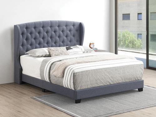 Krome Collection Gunmetal Krome Queen Upholstered Bed With Demi-wing Headboard Gunmetal