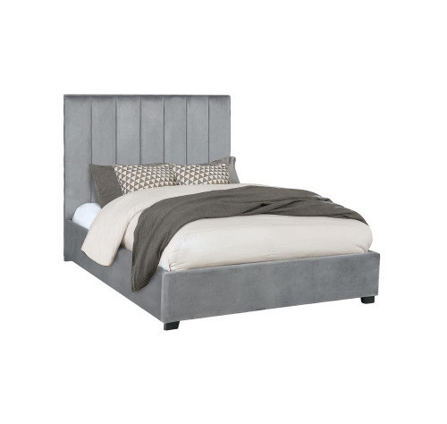 Arles Upholstered Bed Grey Velvet Arles Queen Vertical Channeled Tufted Bed Grey (306070Q)