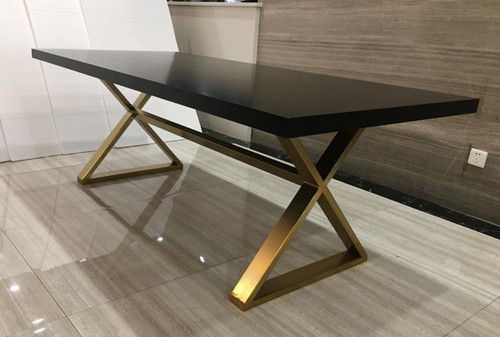 Conway X-Trestle Base Dining Table Dark Walnut And Aged Gold