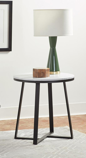 Metal Base Round End Table White