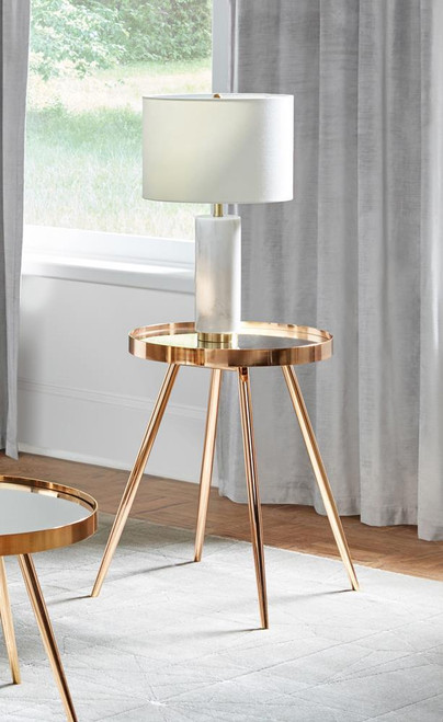 Kaelyn Round Mirror Top End Table Gold