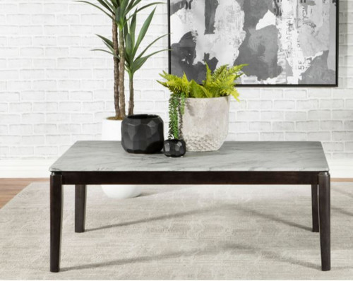 Rectangular Coffee Table Faux Grey Marble and Black