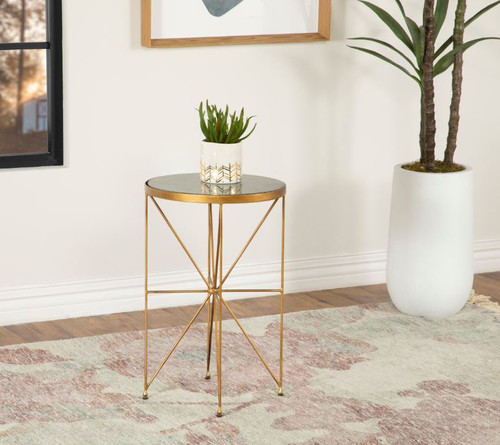 Eliska Round Accent Table with Marble Top Green and Antique Gold