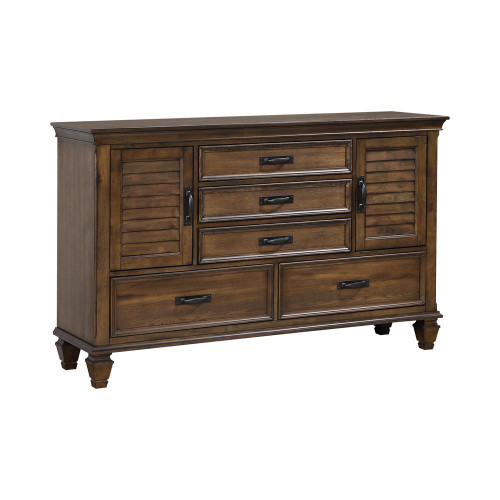 Franco Burnished Oak Five-Drawer Dresser With Two Louvered Doors