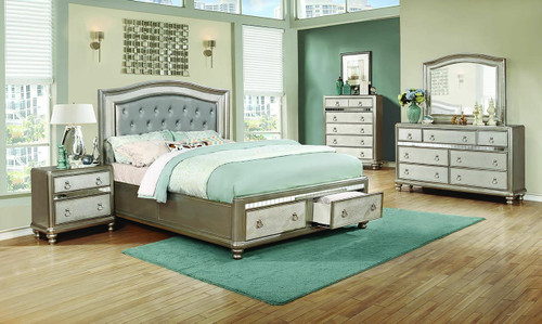 Bling Game Cal King Storage Bedroom Set Silver