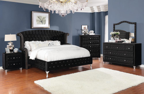 Deanna Bedroom 5-piece Set Tufted Upholstered Cal King Bed Black