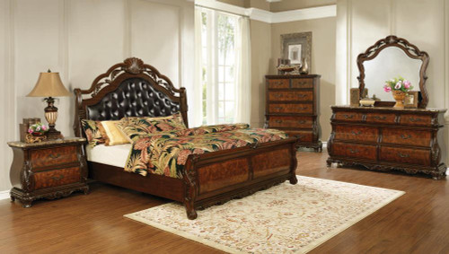Exeter Bedroom 5-piece Set Cal King Bed Tufted Upholstered Sleigh Dark Brown
