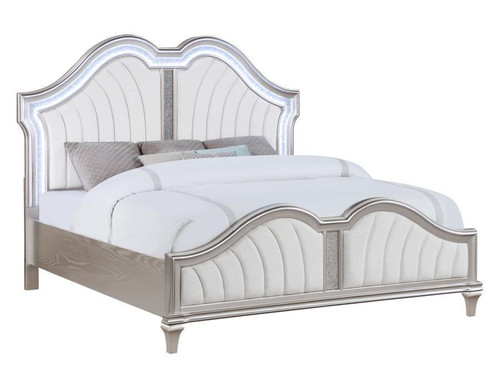 Evangeline Wood Eastern King LED Panel Bed Silver Oak