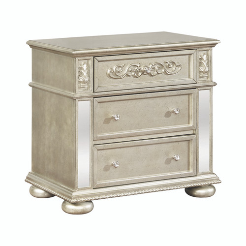 Heidi 3-Drawer Nightstand Metallic Platinum