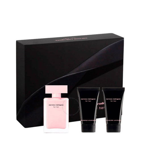 For Her by Narciso Rodriguez 3-piece perfume set with1.6oz Eau de Parfum spray, body lotion, and Shower gel  in a luxury gift box