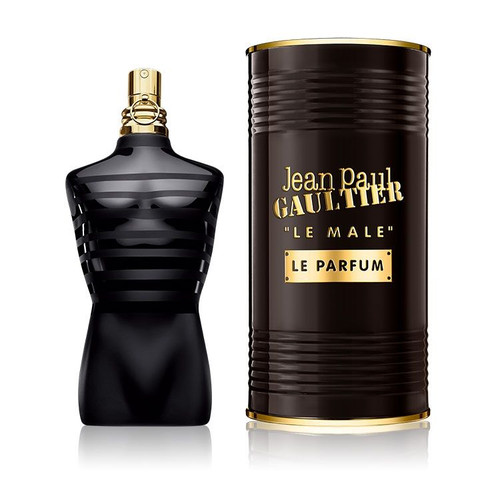 “Jean Paul Gaultier Le Male Le Parfum luxury fragrance in iconic black torso-shaped bottle "