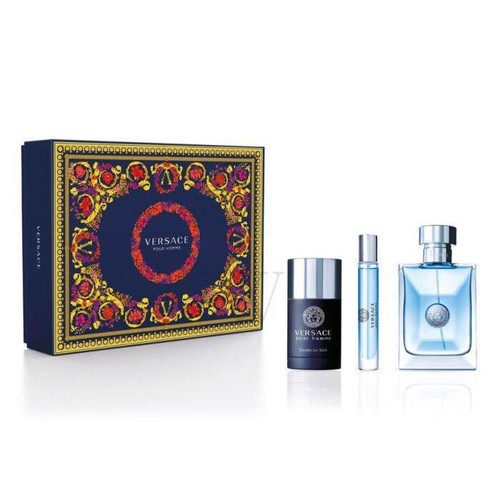 Versace Pour Homme 3-Piece Cologne Gift Set for Men – 3.4oz EDT, 0.3oz Mini Spray, 2.5oz Deodorant Stick