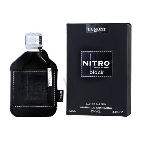 Nitro Black by Dumont  Eau De Parfum 3.4oz men’s fragrance in a sleek black bottle with a long-lasting luxury scent