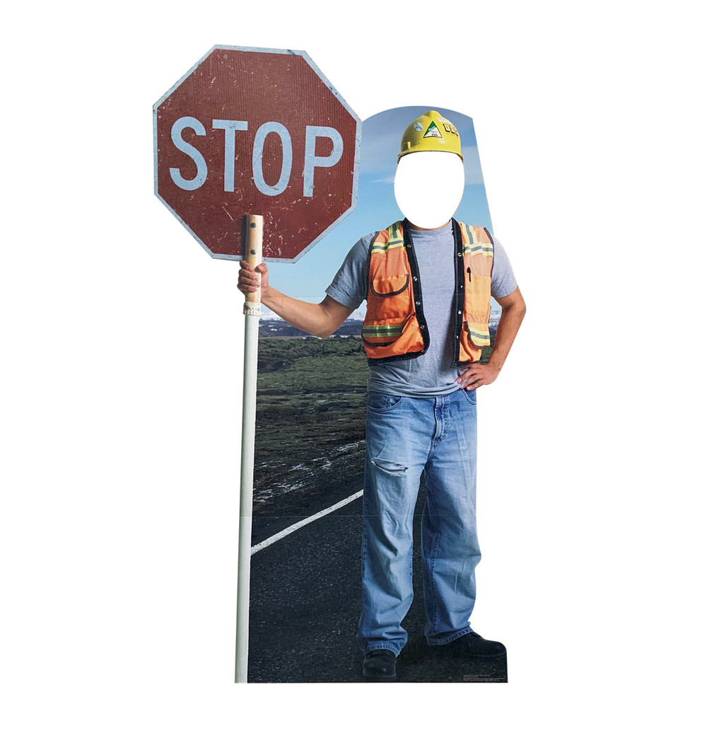 Construction Worker Stop Sign Standin