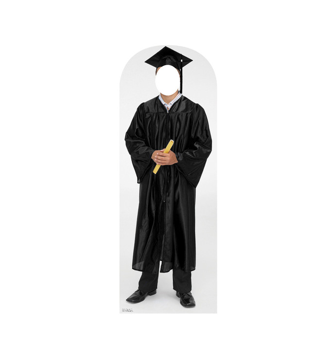 Male Graduate Black Cap & Gown Standin