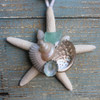White Finger Starfish Ornament with Teal/Aqua Sea Glass