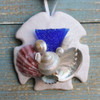 Dark Blue Sea Glass Sand Dollar Collage Ornament