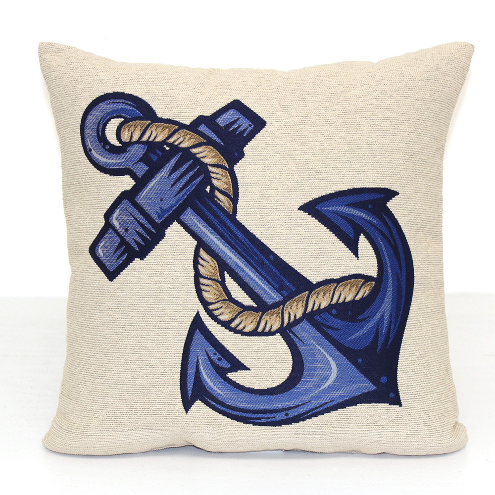 Nautical Anchor Throw Pillow Coastal Home Decor Accent