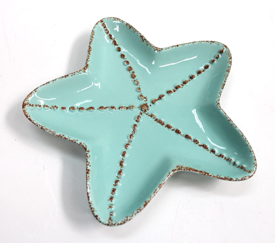 Ceramic Starfish Plate Coastal Appetizer or Salad Plate Nautical